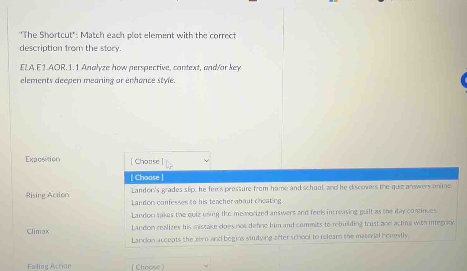 \the shortcut\: match each plot element with the correct description fr…