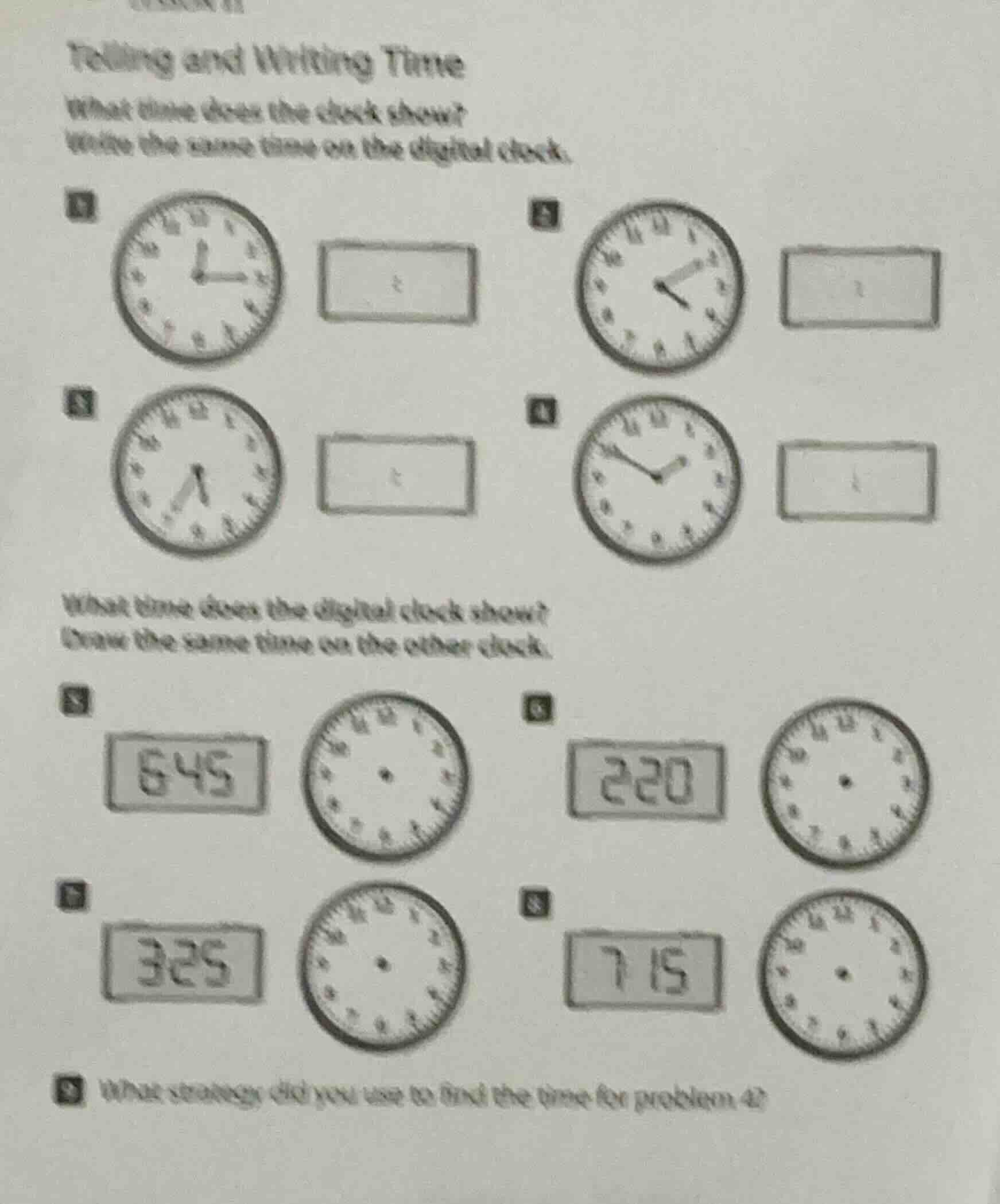 telling and writing time what time does the clock show? write the same …