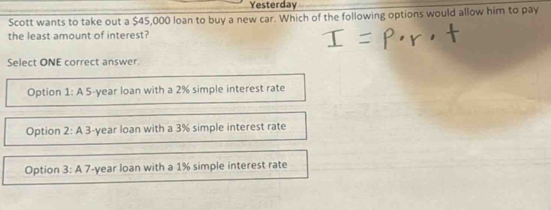 scott wants to take out a $45,000 loan to buy a new car. which of the f…