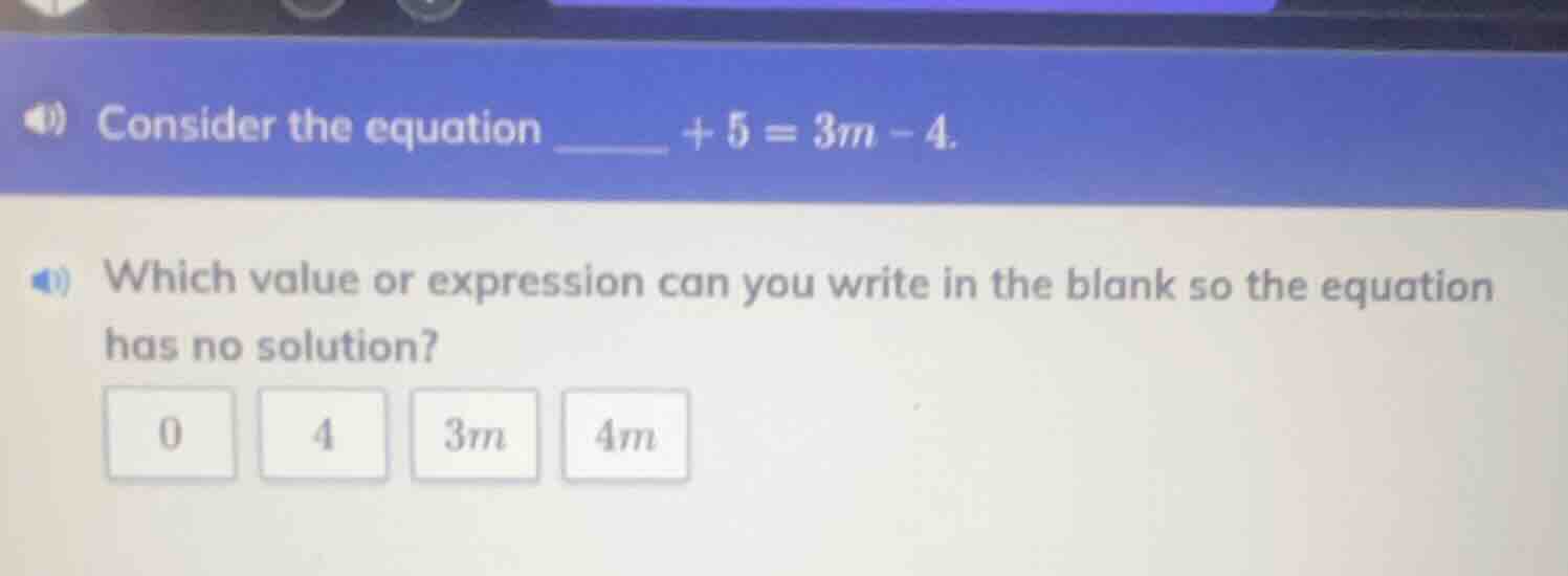 consider the equation \\underline{quadquad} + 5 = 3m - 4. which value o…
