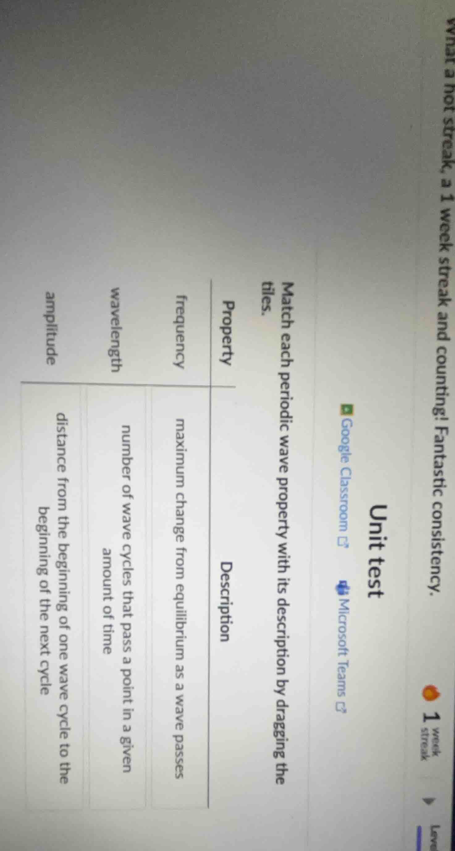 unit test match each periodic wave property with its description by dra…