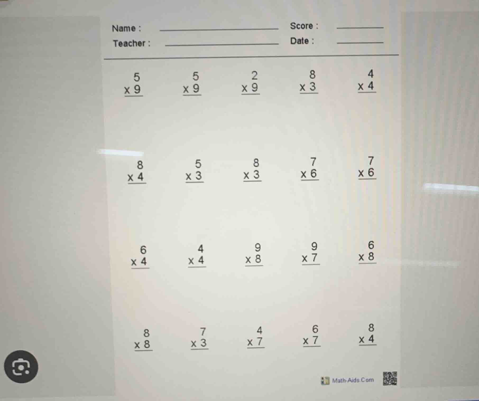 name : score : teacher : date : \\(\\begin{array}{c}\\ \\ \\ 5 \\\\\\ \…