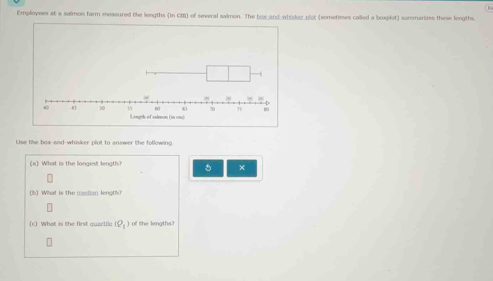 employees at a salmon farm measured the lengths (in cm) of several salm…