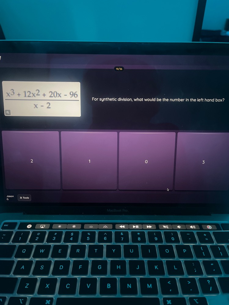 for synthetic division, what would be the number in the left hand box?\…