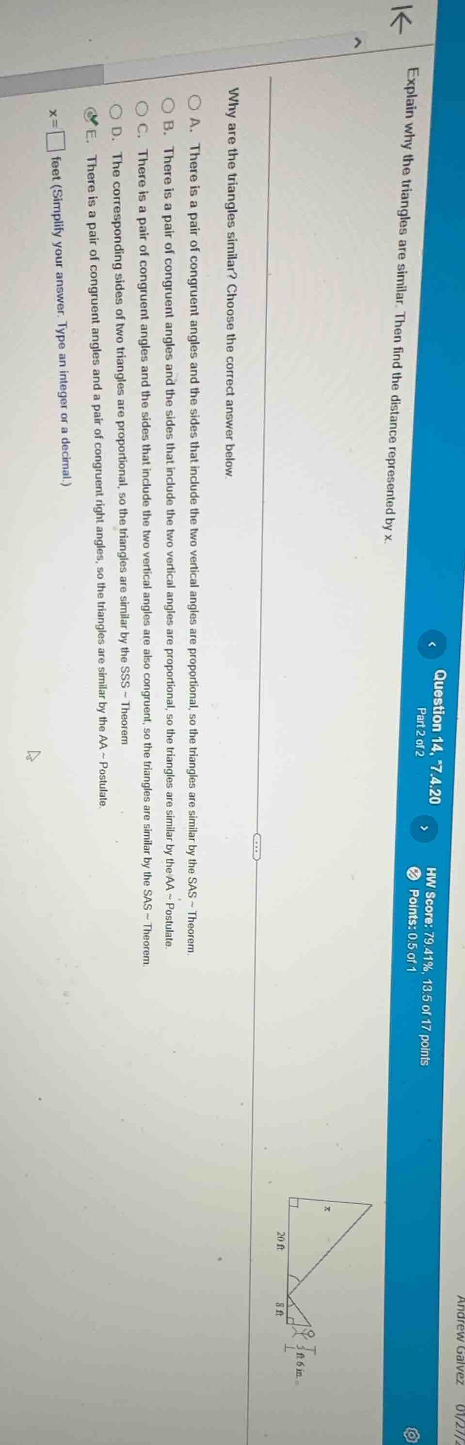 explain why the triangles are similar. then find the distance represent…