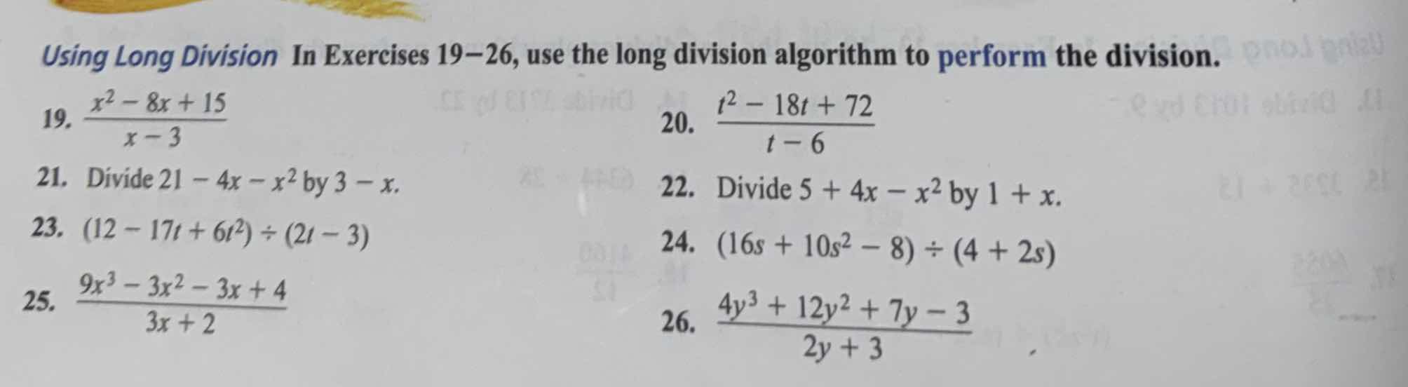 using long division in exercises 19-26, use the long division algorithm…