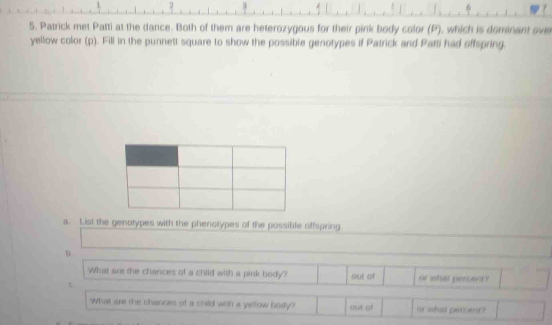 5. patrick met patti at the dance. both of them are heterozygous for th…