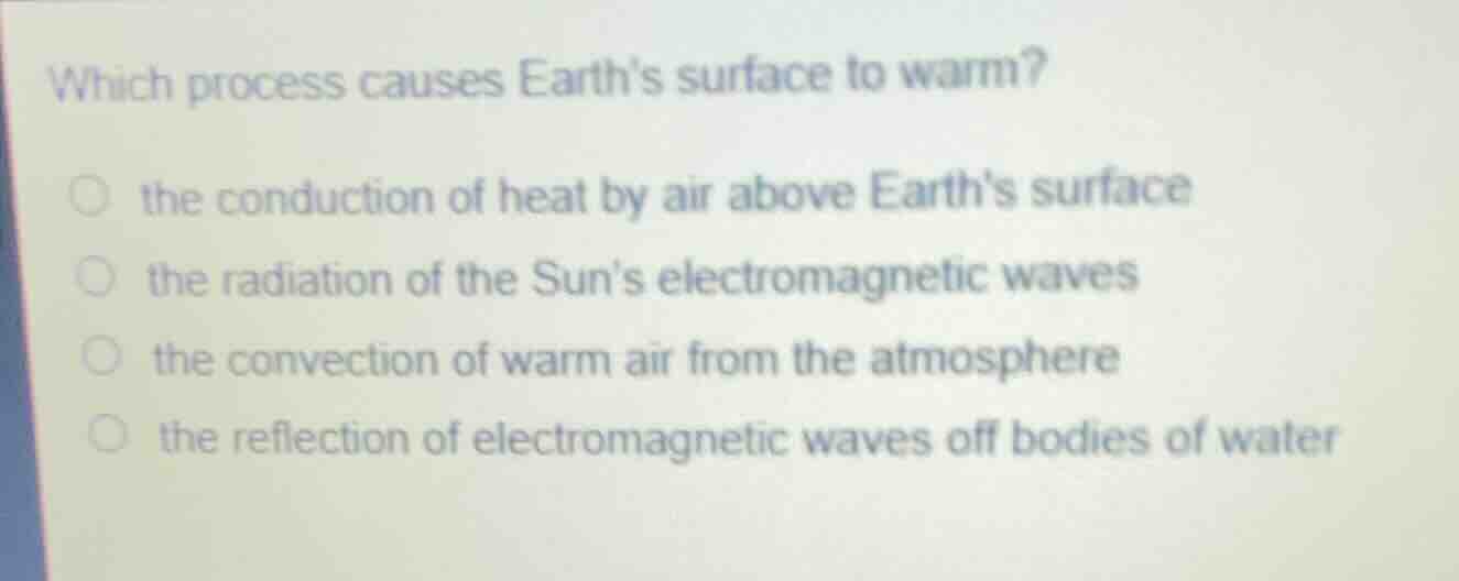 which process causes earths surface to warm? the conduction of heat by …