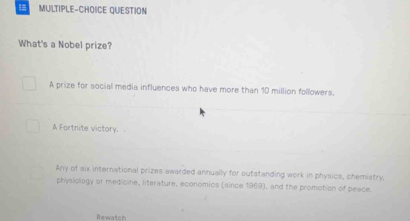 multiple-choice question whats a nobel prize? a prize for social media …