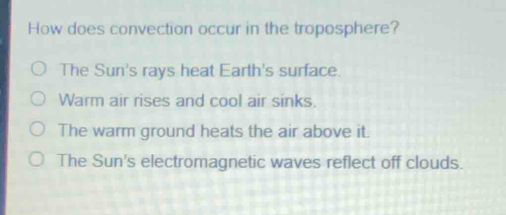 how does convection occur in the troposphere? the suns rays heat earths…