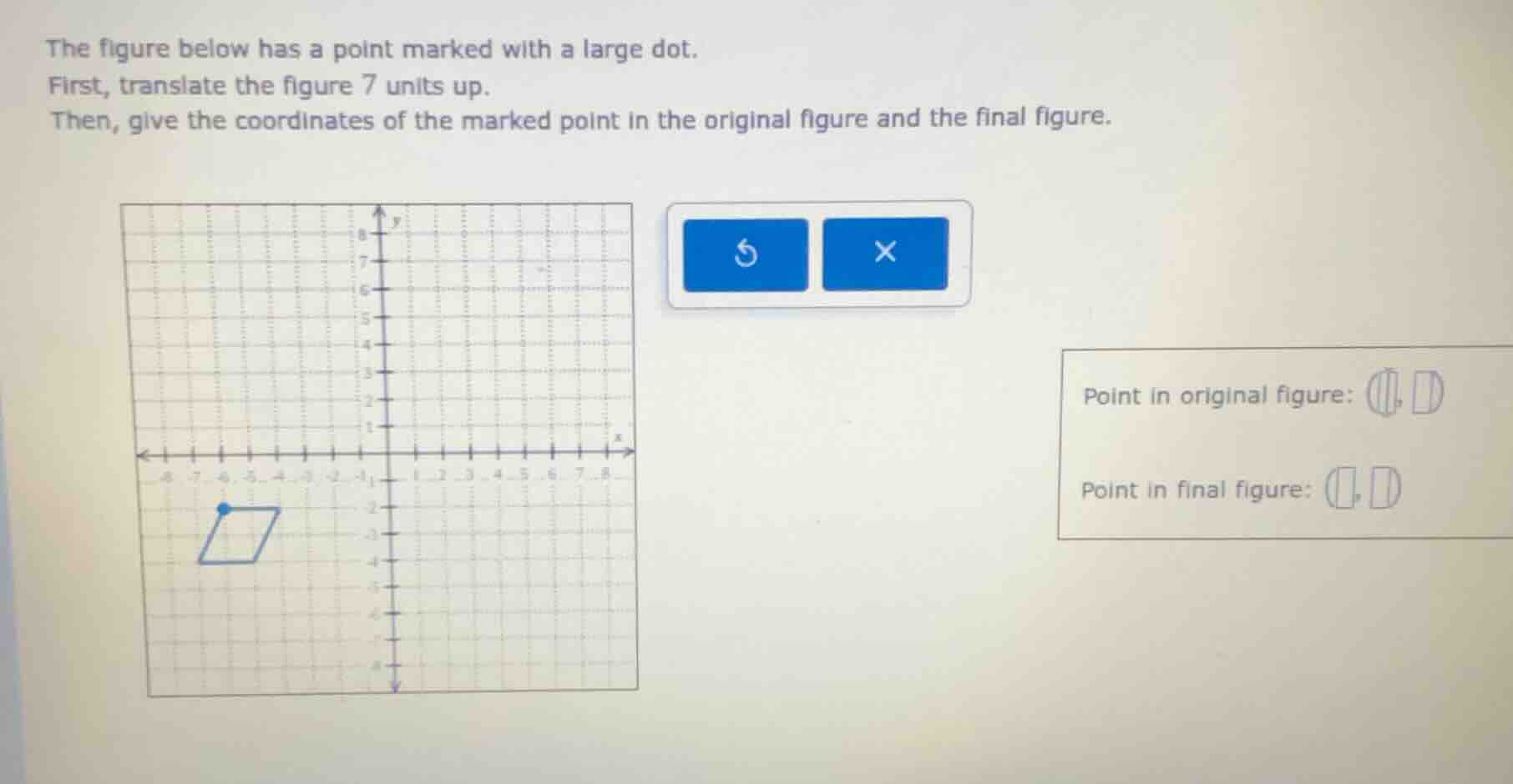 the figure below has a point marked with a large dot. first, translate …