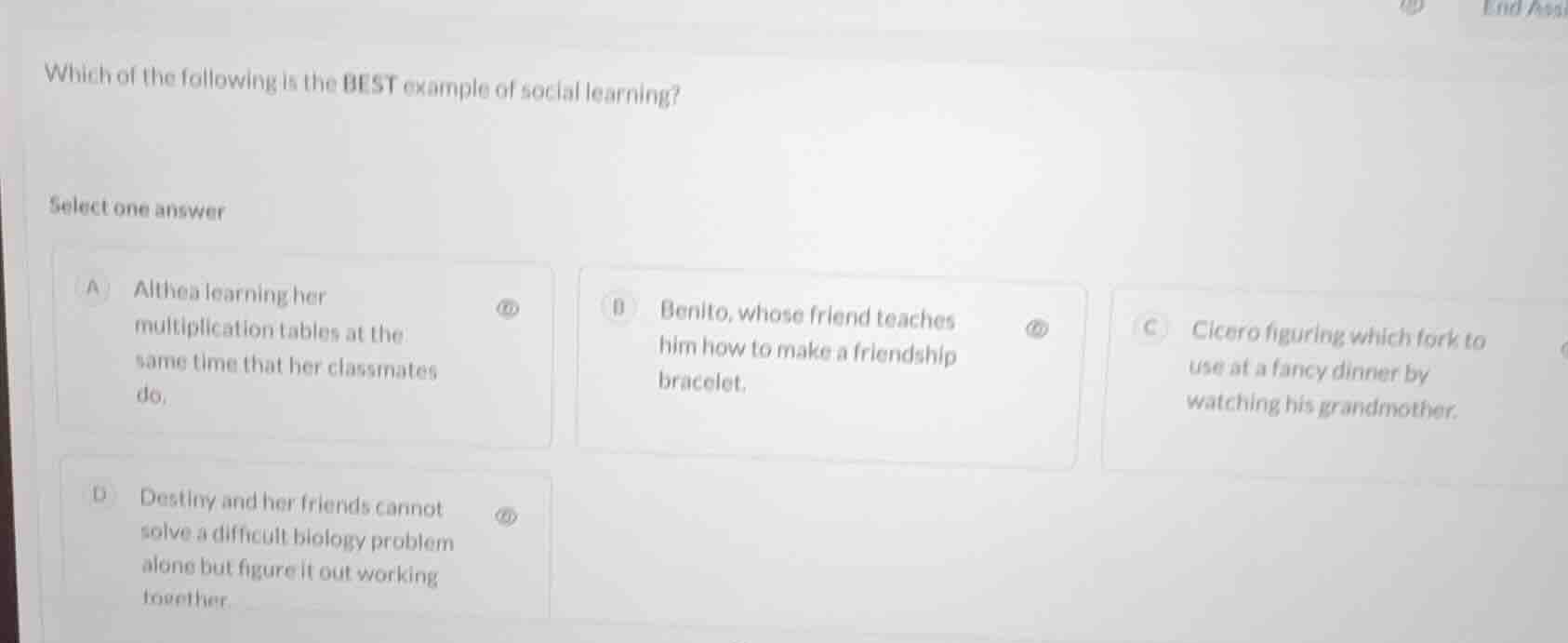 which of the following is the best example of social learning? select o…