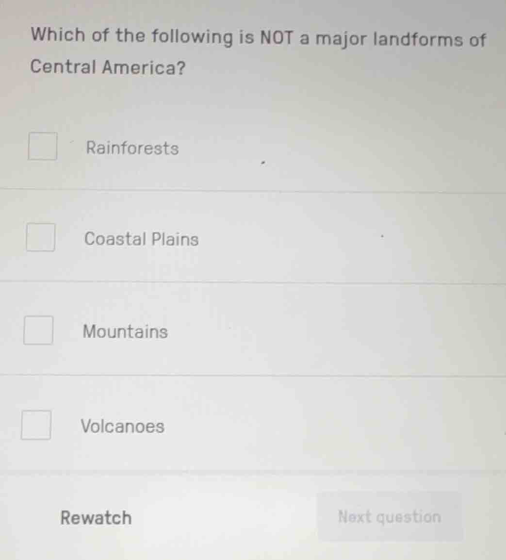 which of the following is not a major landforms of central america?rain…