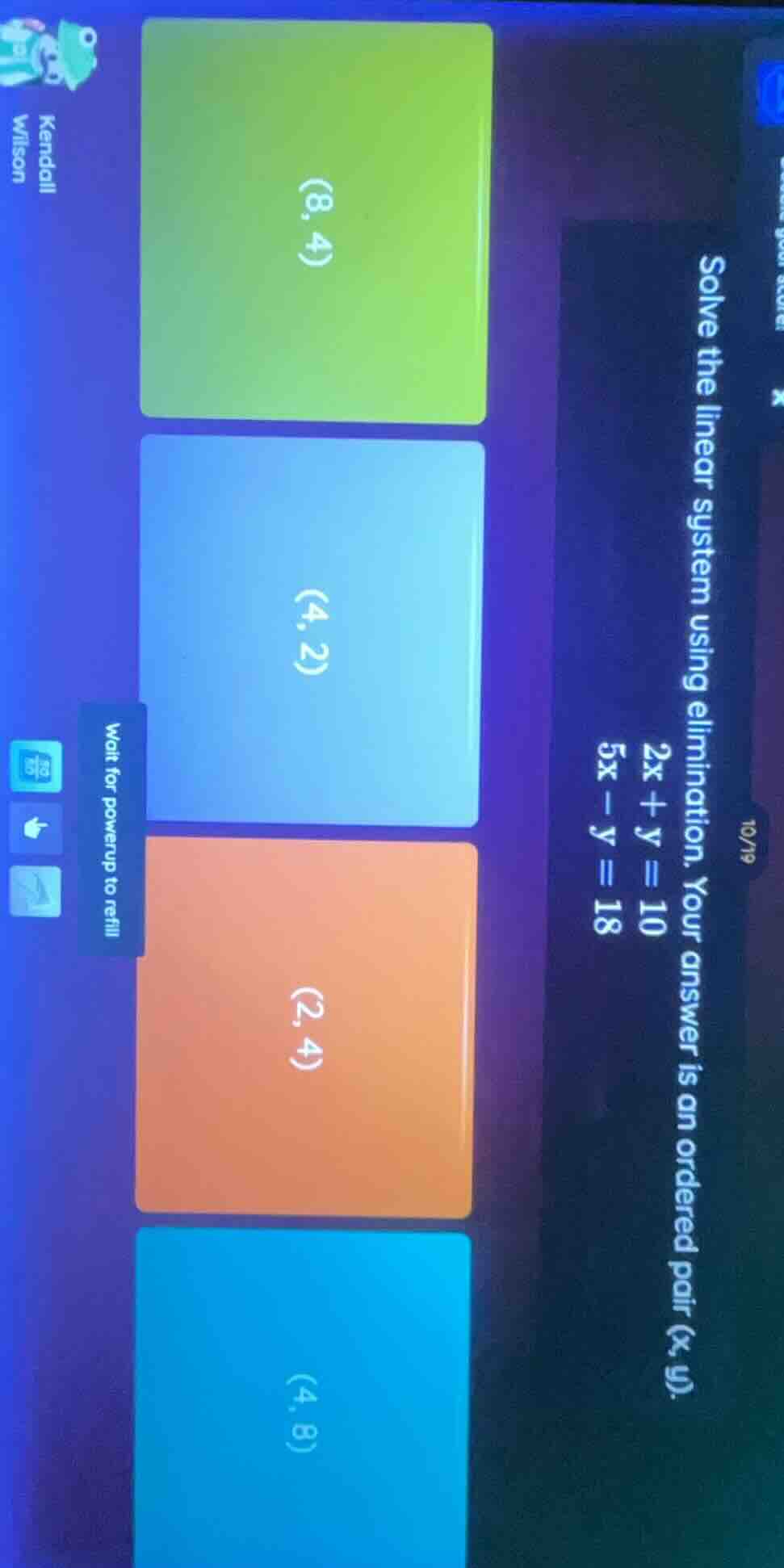 solve the linear system using elimination. your answer is an ordered pa…