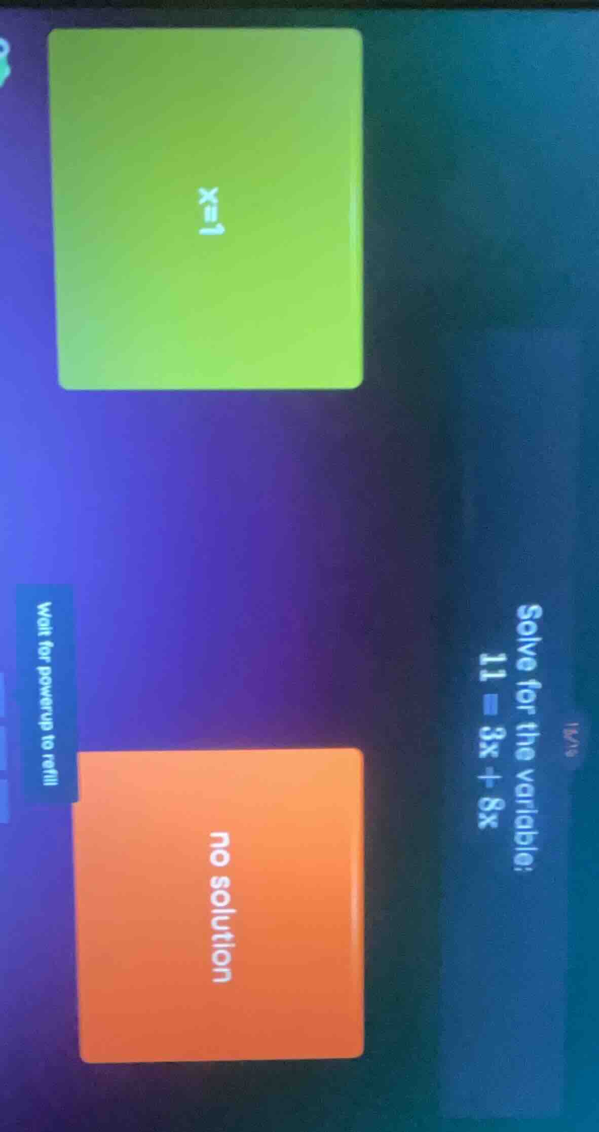 solve for the variable: 11 = 3x + 8x