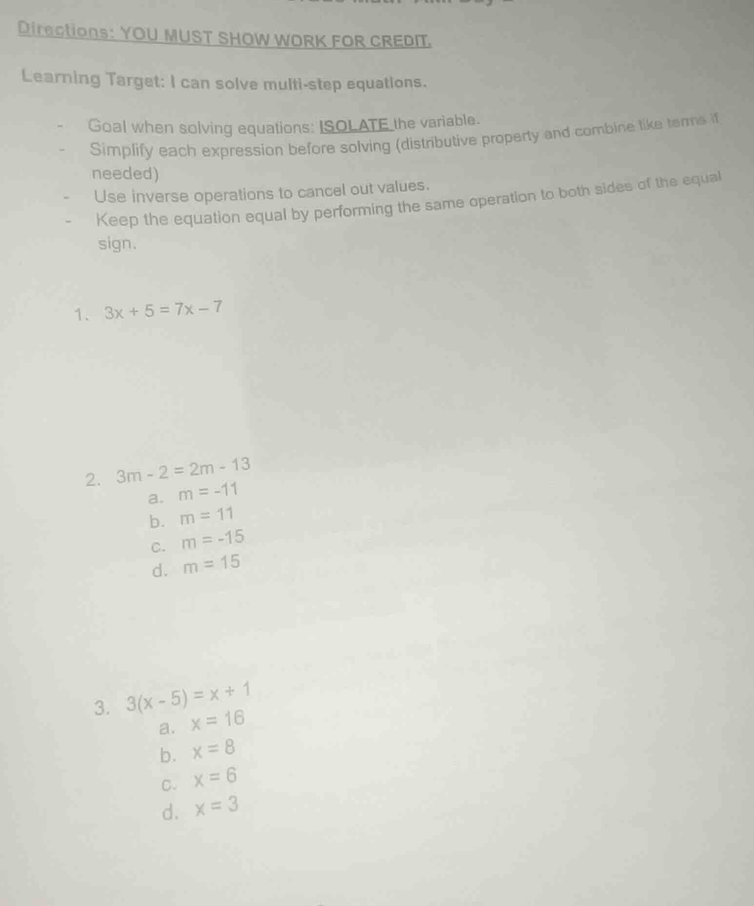 directions: you must show work for credit. learning target: i can solve…