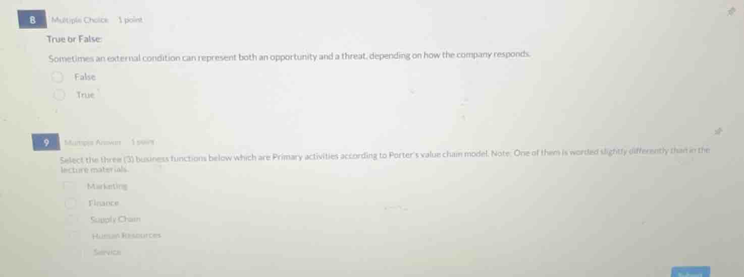 8 multiple choice 1 point true or false sometimes an external condition…