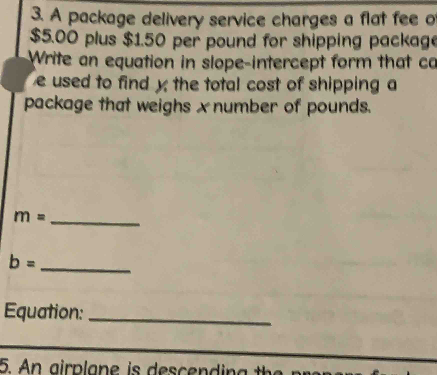 3. a package delivery service charges a flat fee of $5.00 plus $1.50 pe…