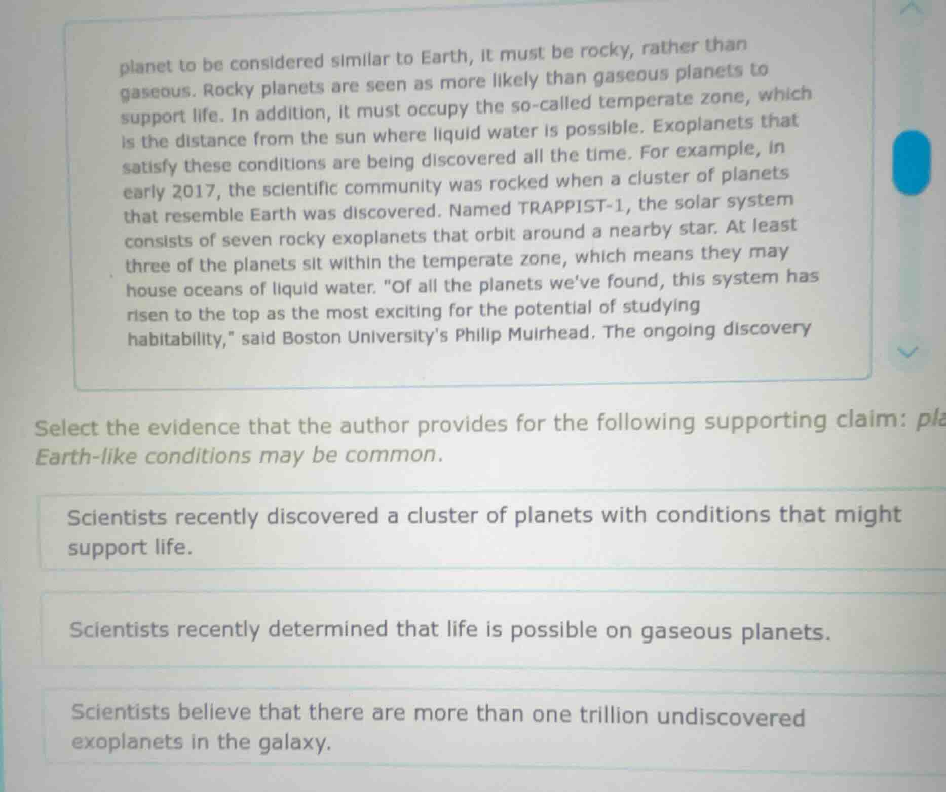 planet to be considered similar to earth, it must be rocky, rather than…