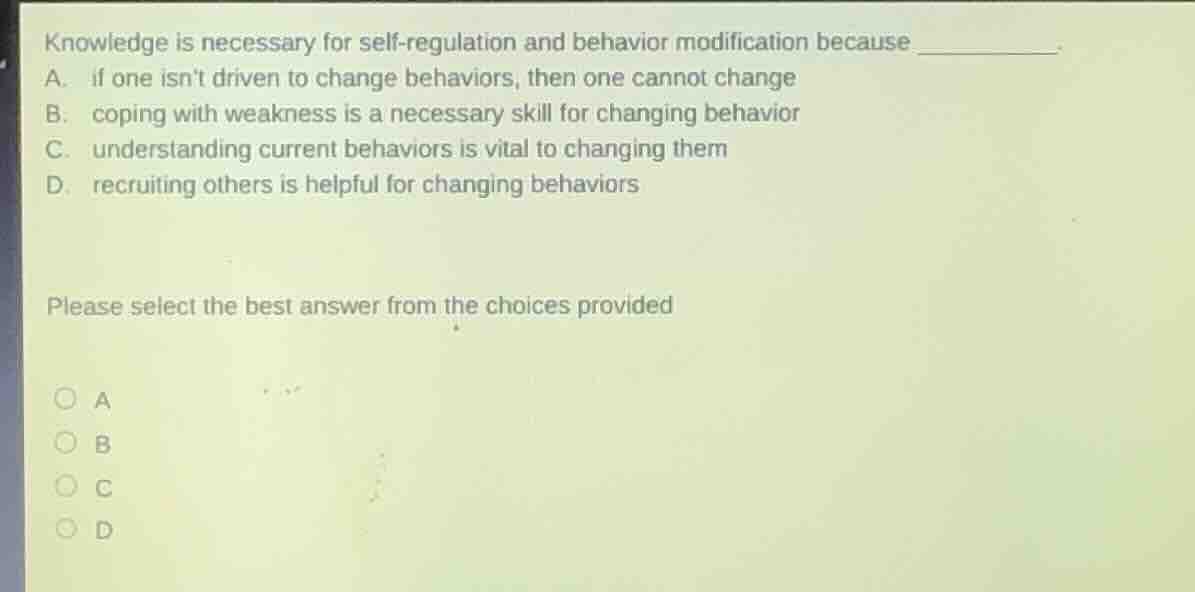 knowledge is necessary for self - regulation and behavior modification …