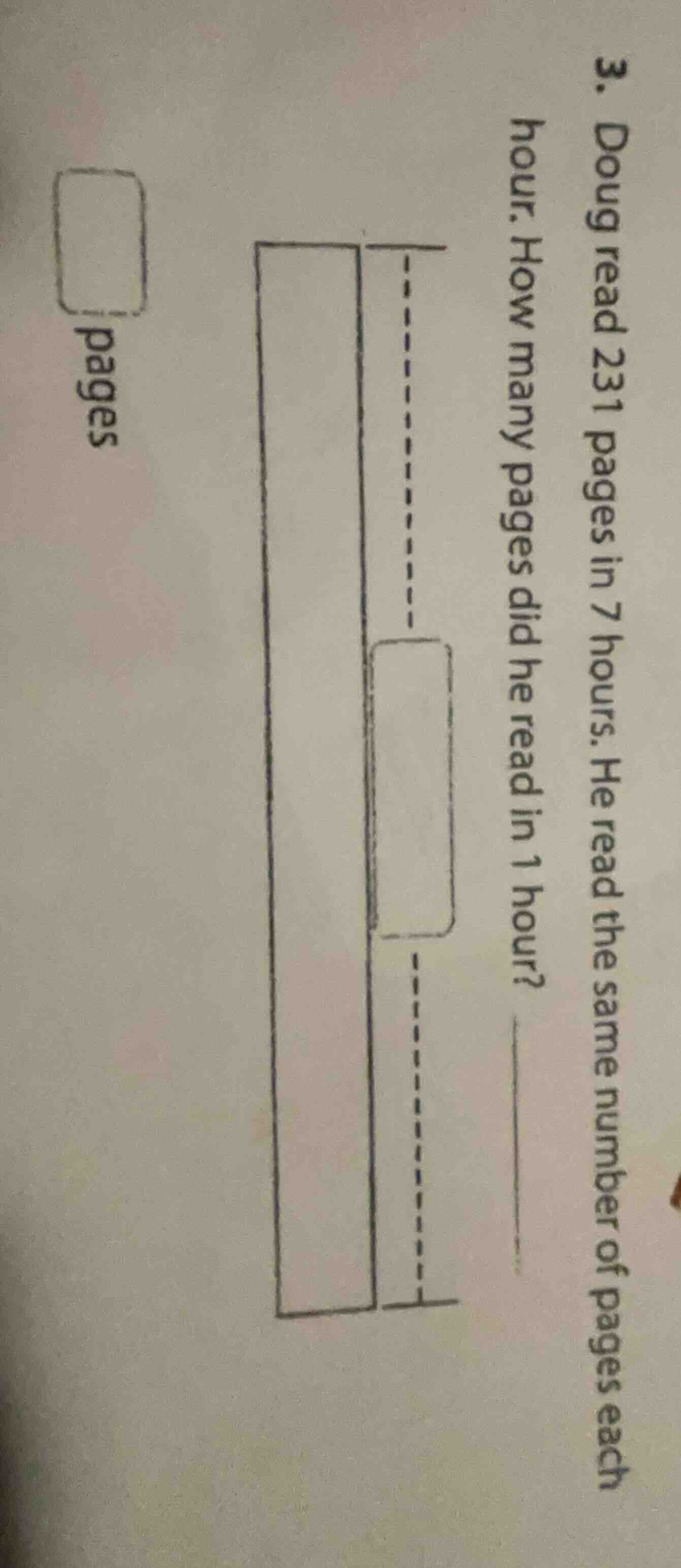 3. doug read 231 pages in 7 hours. he read the same number of pages eac…