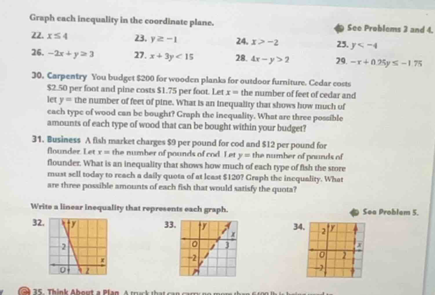 graph each inequality in the coordinate plane. 22. ( x leq 4 ) 23. ( y …