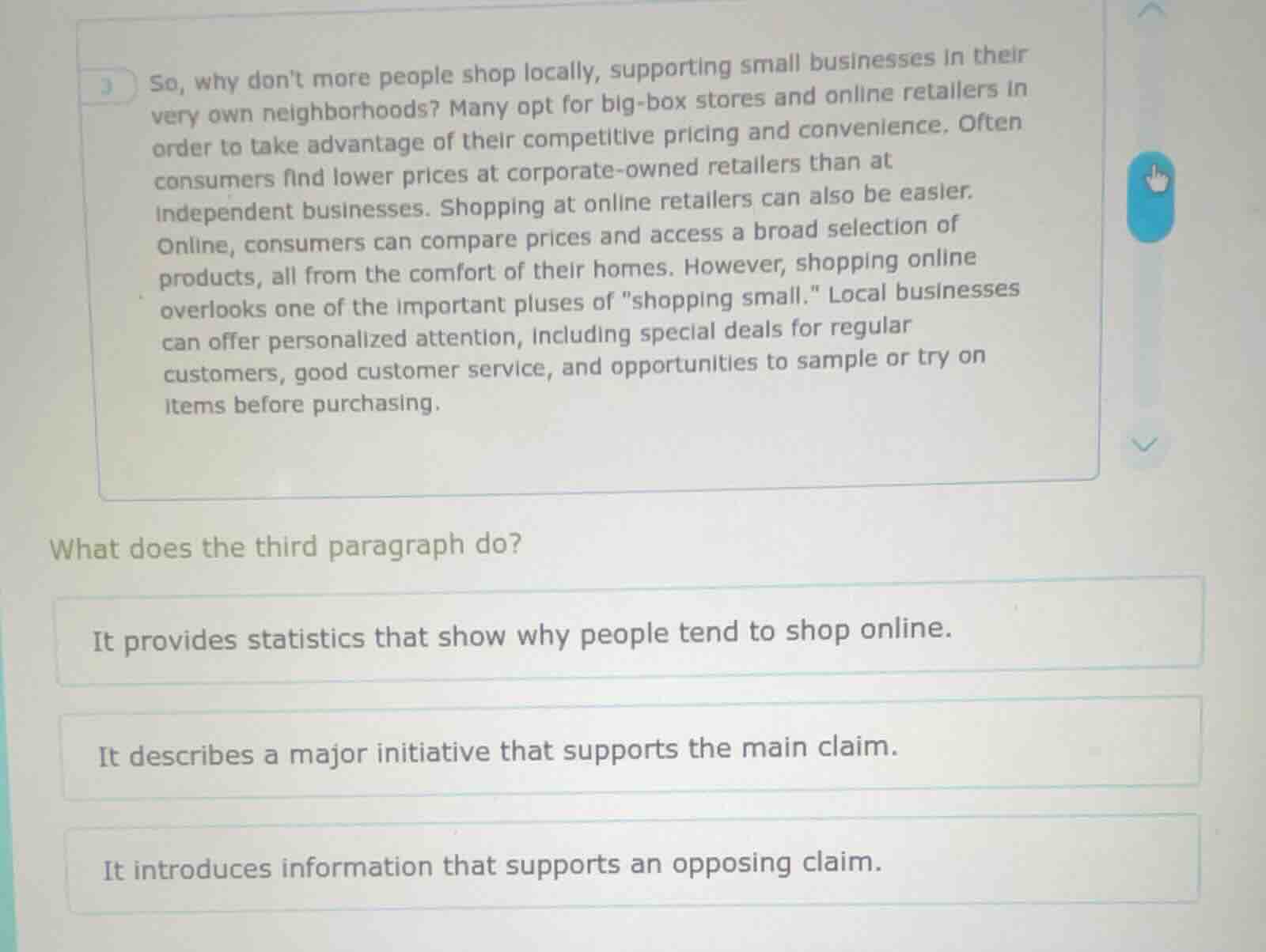 3 so, why dont more people shop locally, supporting small businesses in…