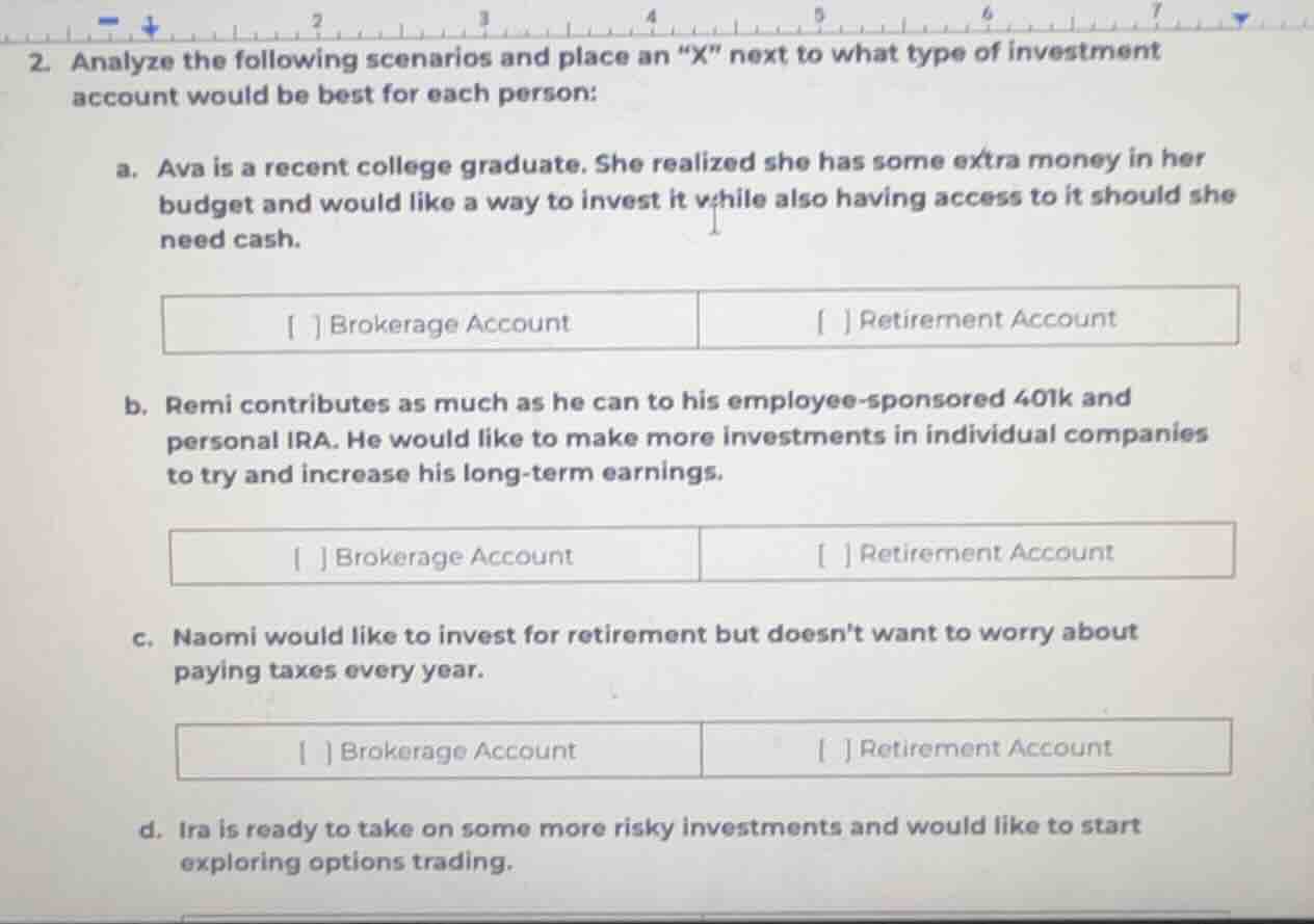 2. analyze the following scenarios and place an \x\ next to what type o…