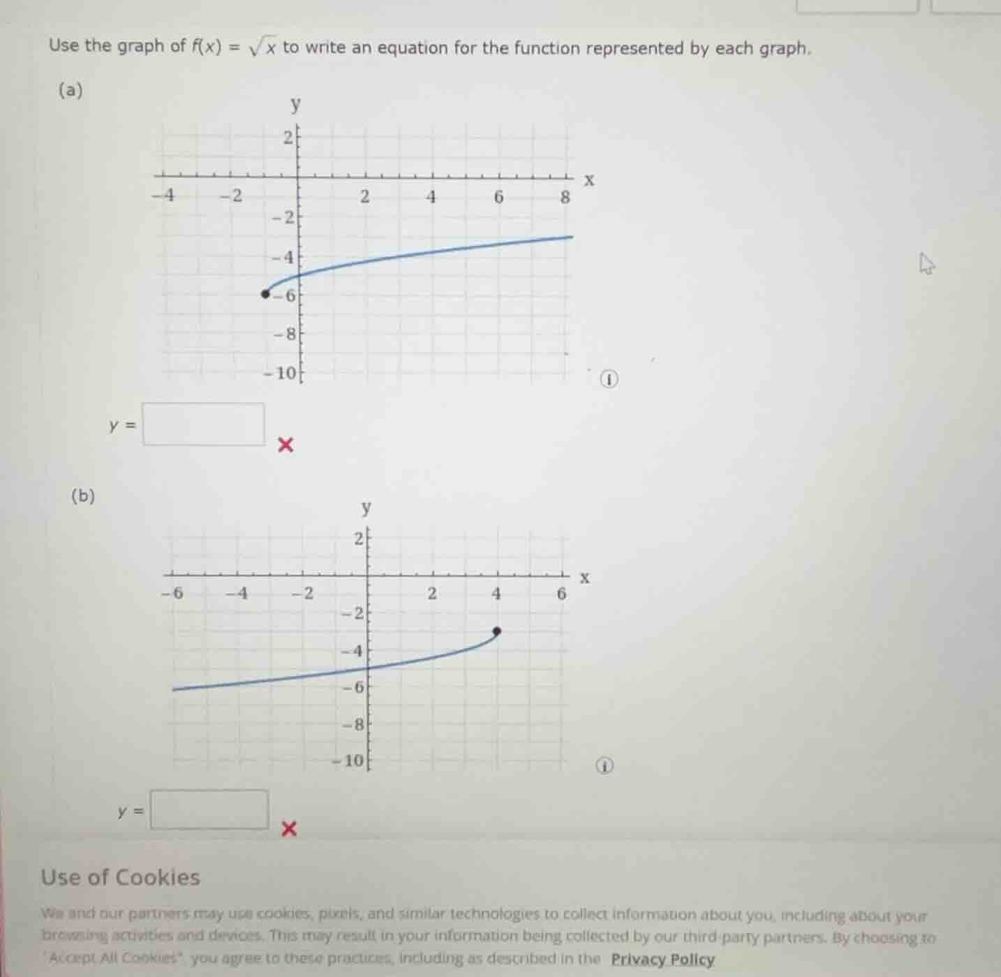 use the graph of $f(x) = \\sqrt{x}$ to write an equation for the functi…