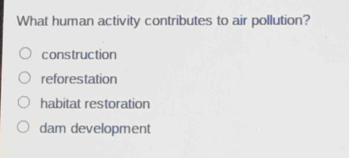 what human activity contributes to air pollution? construction reforest…