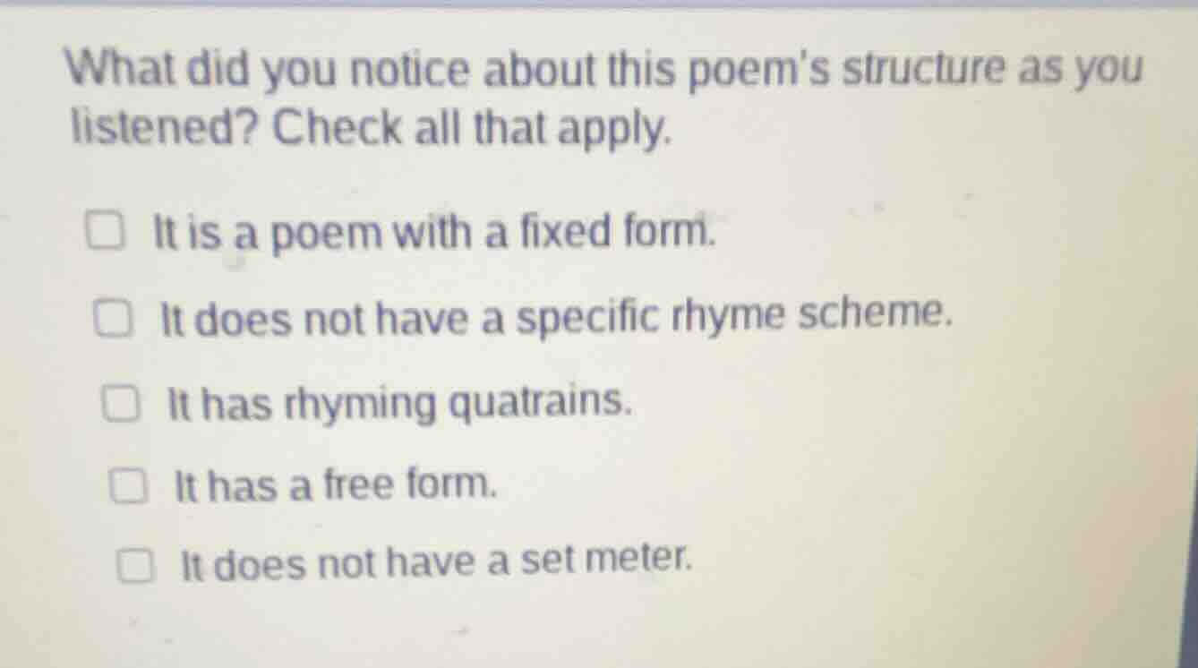 what did you notice about this poems structure as you listened? check a…