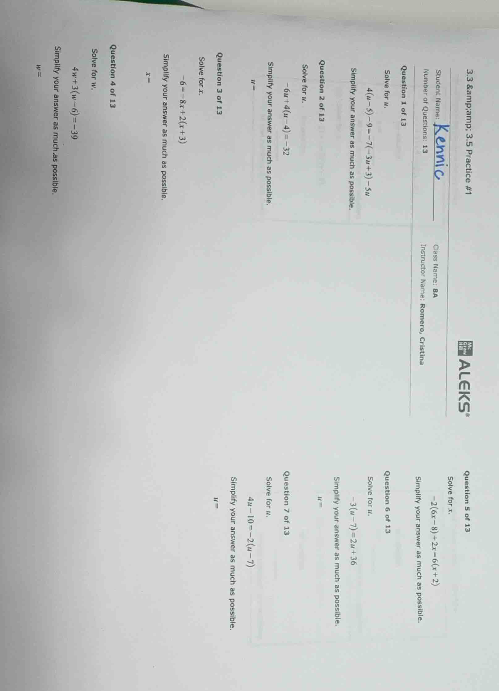 3.3 &amp; 3.5 practice #1 student name: kennic number of questions: 13 …