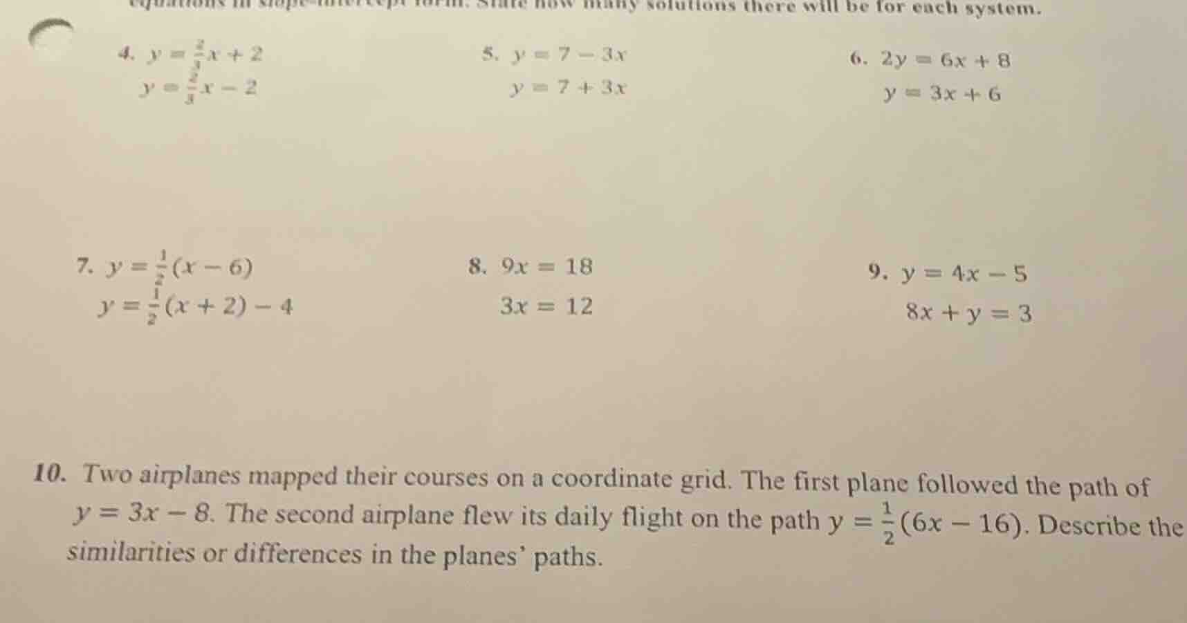 state how many solutions there will be for each system. 4. $y = \\frac{…