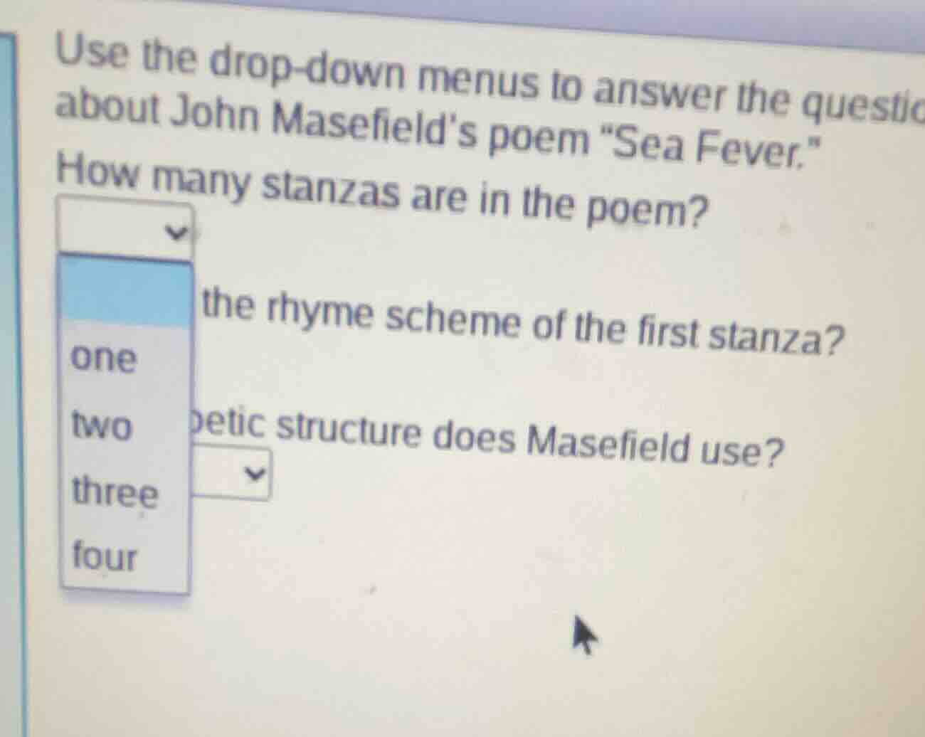 use the drop - down menus to answer the questio about john masefields p…