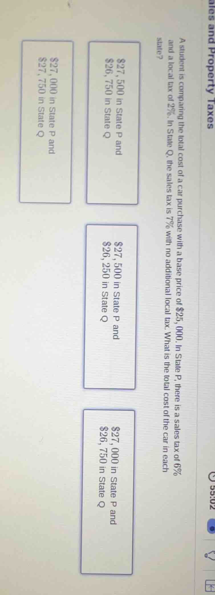 a student is comparing the total cost of a car purchase with a base pri…