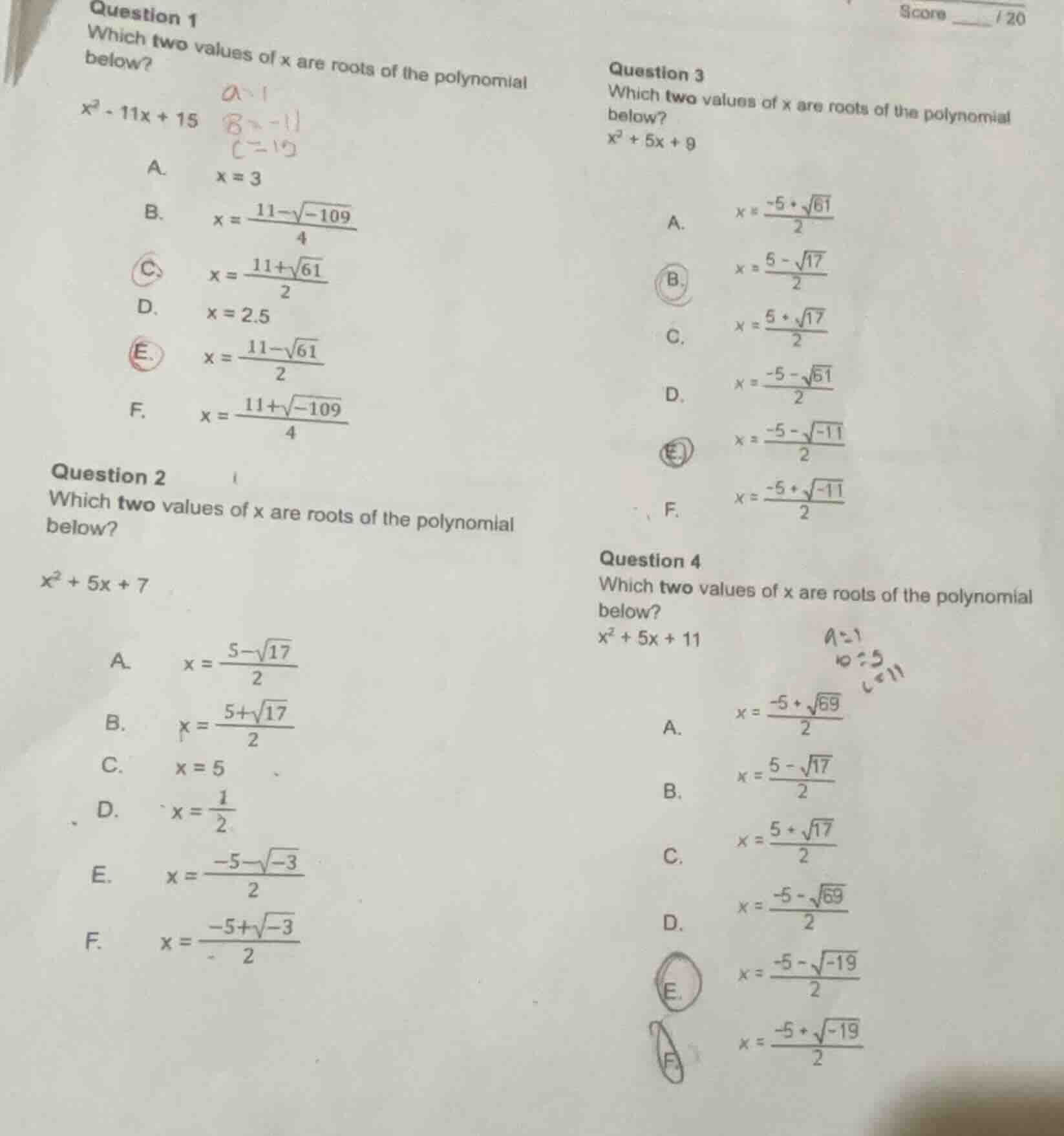 question 1 which two values of x are roots of the polynomial below? x² …