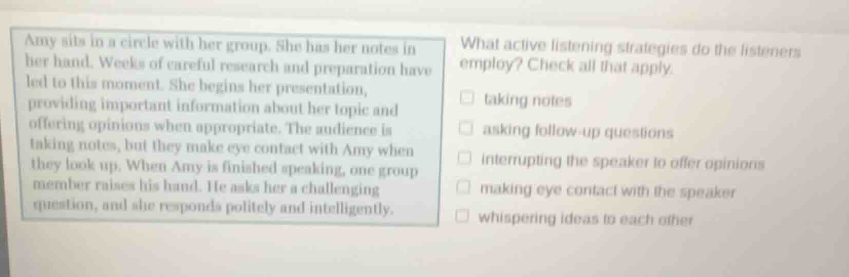 amy sits in a circle with her group. she has her notes in her hand. wee…