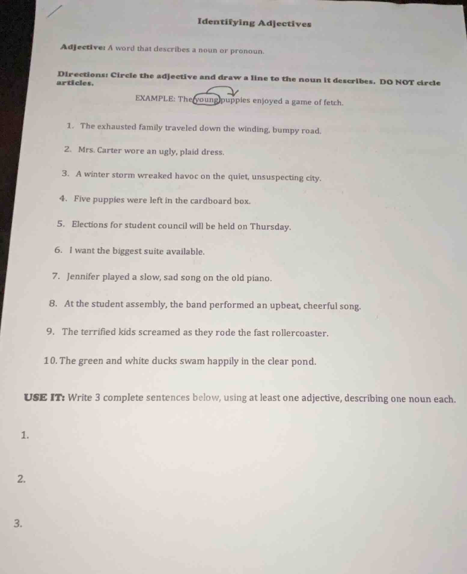 identifying adjectives adjective: a word that describes a noun or prono…