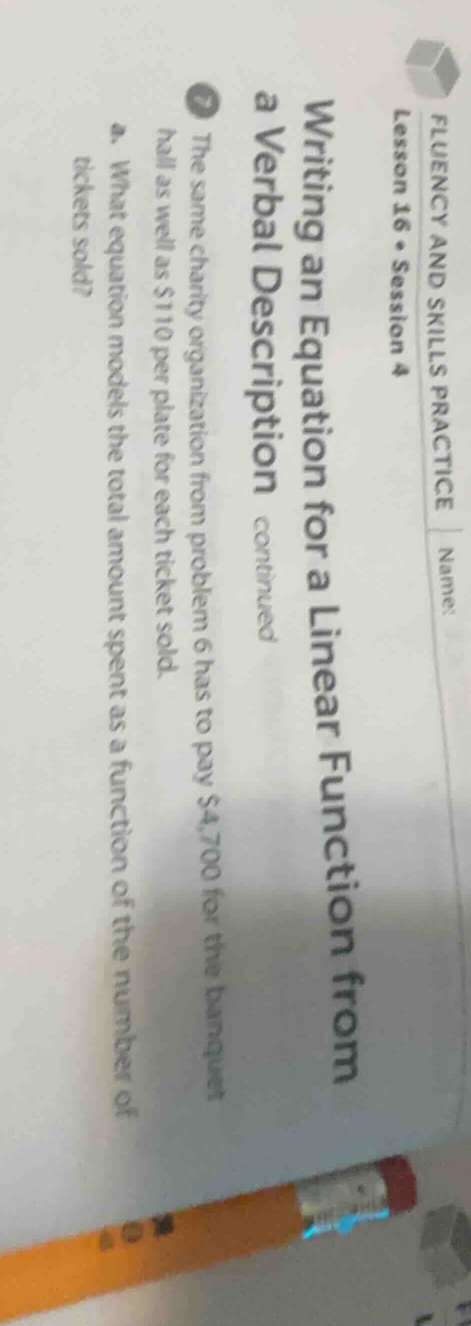 fluency and skills practice lesson 16 • session 4 writing an equation f…