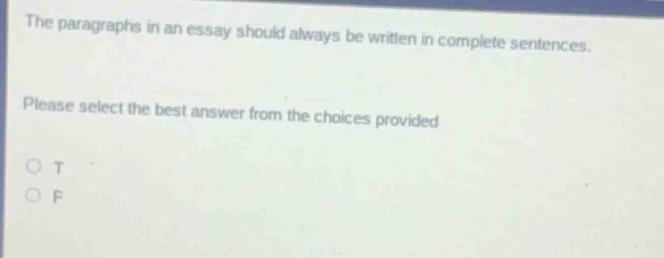 the paragraphs in an essay should always be written in complete sentenc…