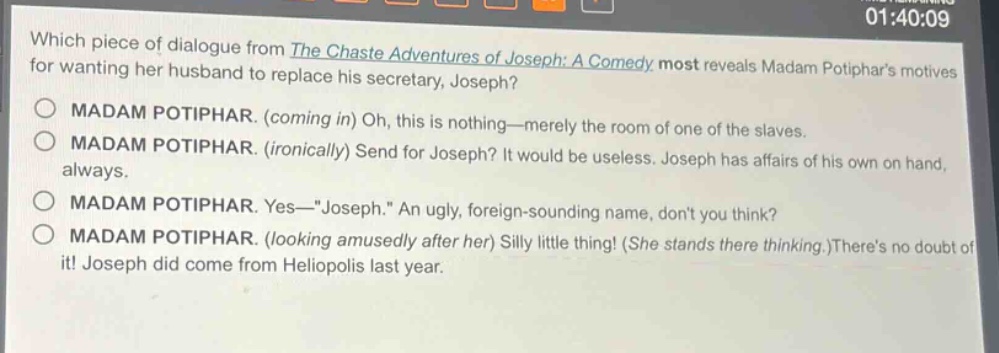 which piece of dialogue from the chaste adventures of joseph: a comedy …