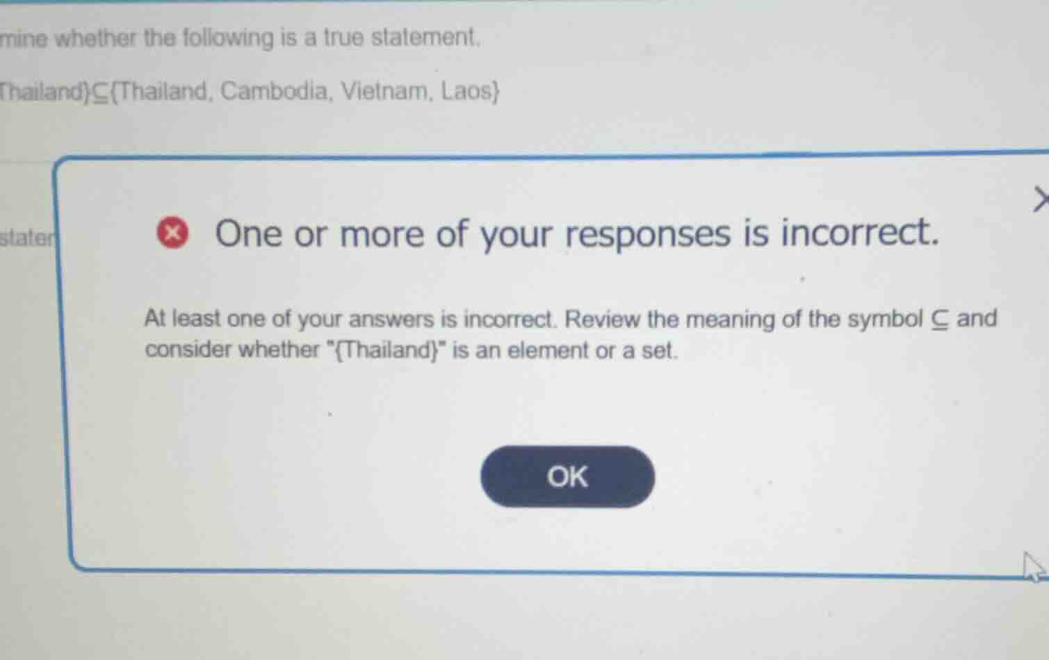 mine whether the following is a true statement. thailand}\\subseteq\\{t…