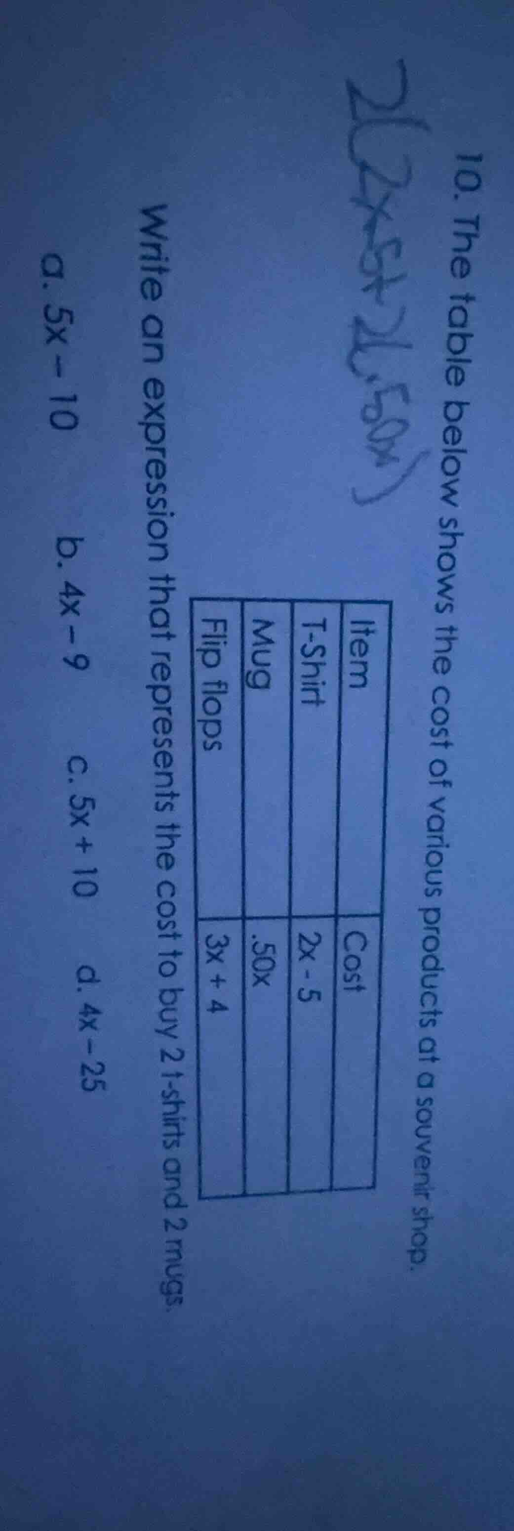 10. the table below shows the cost of various products at a souvenir sh…
