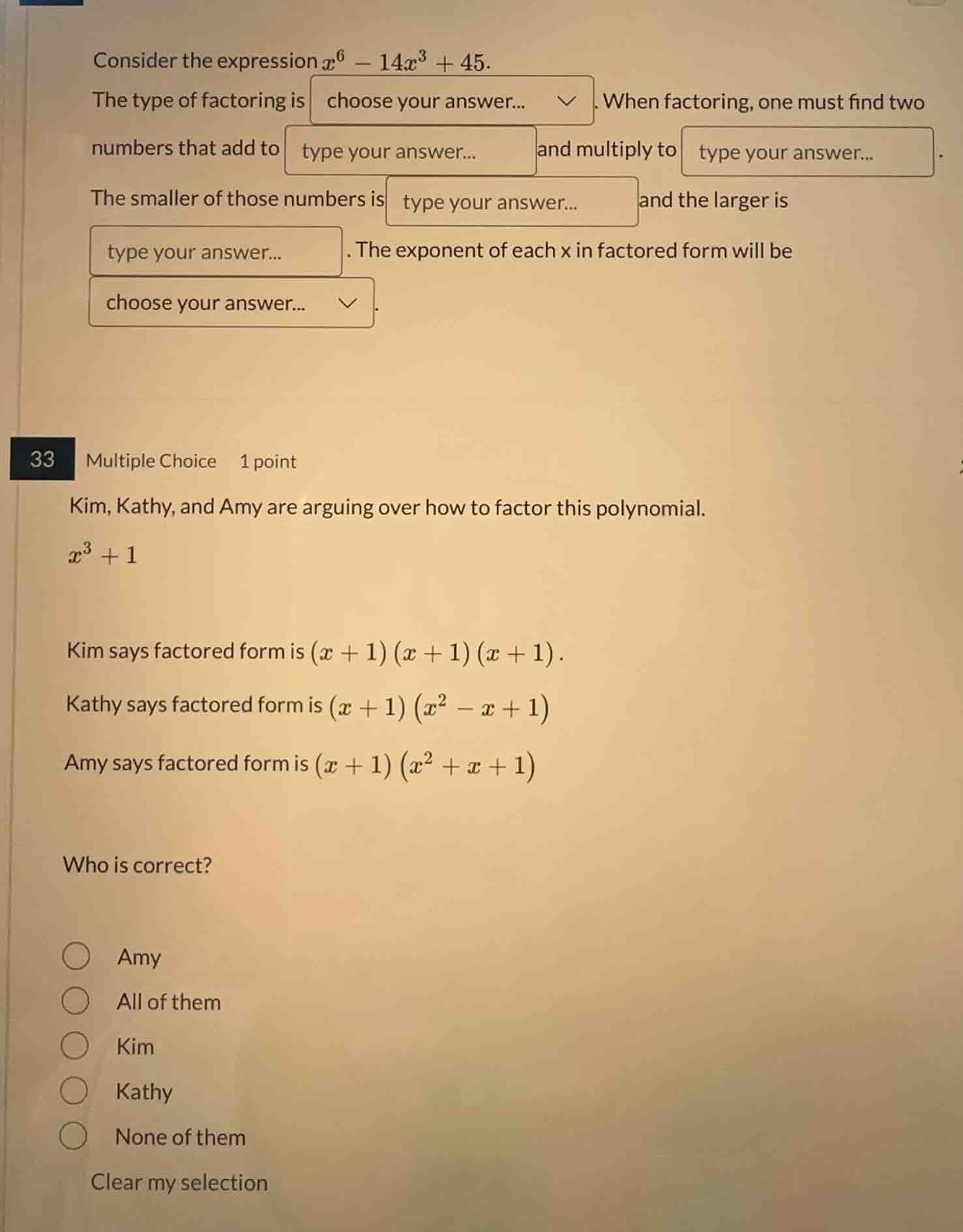 33 multiple choice 1 point kim, kathy, and amy are arguing over how to …