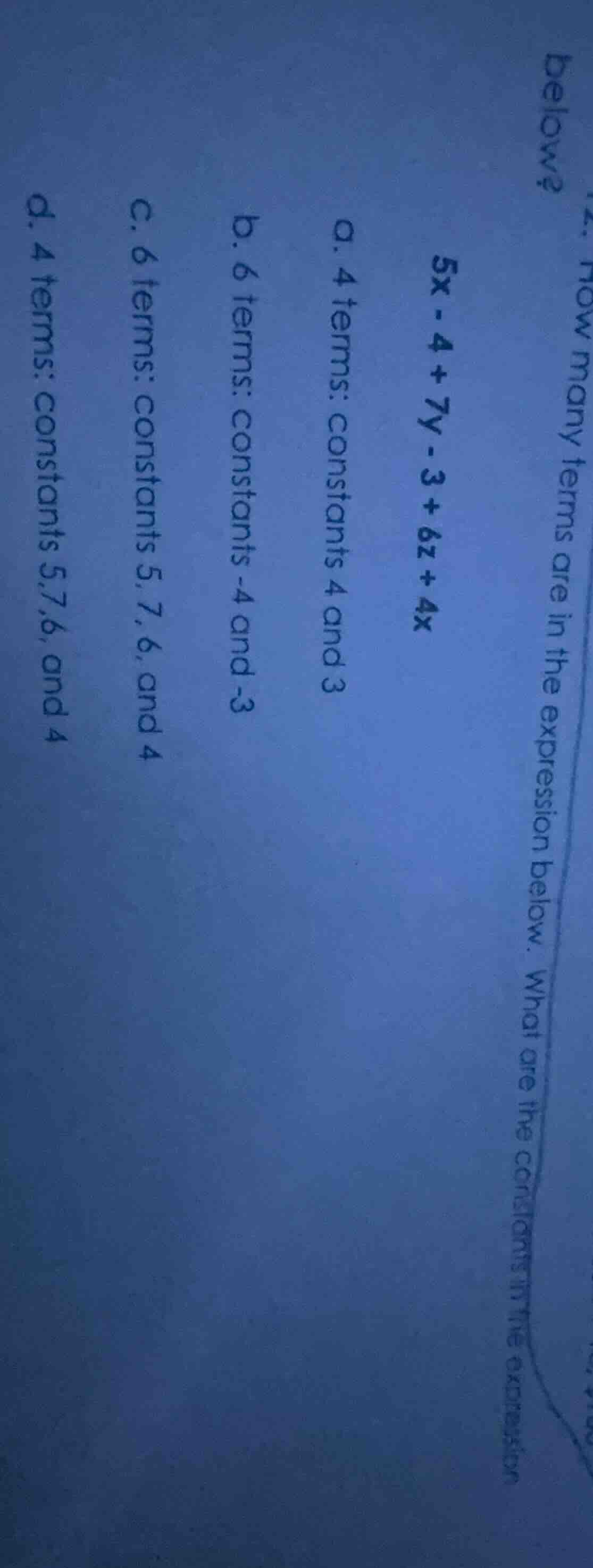 2. how many terms are in the expression below? what are the constants i…