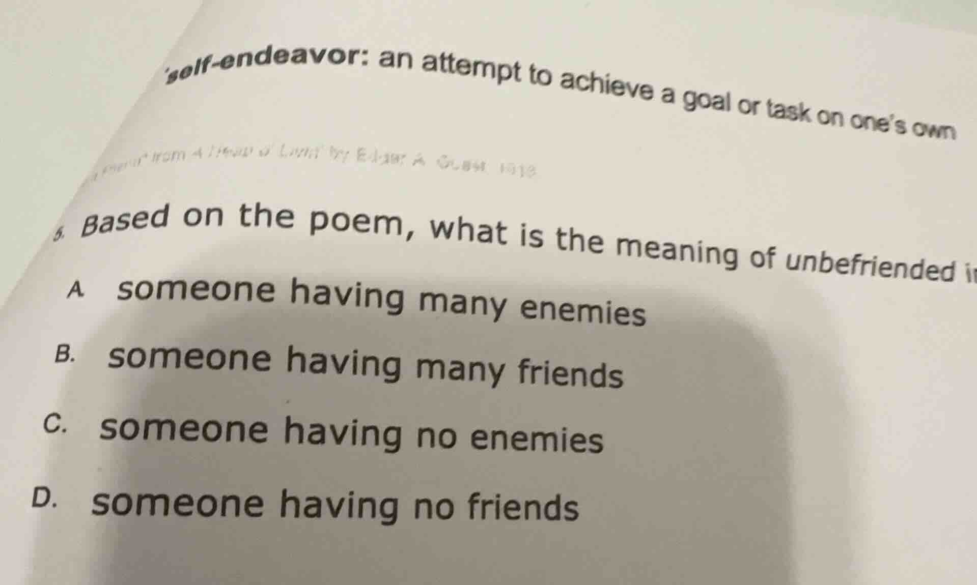 self - endeavor: an attempt to achieve a goal or task on ones own 6. ba…