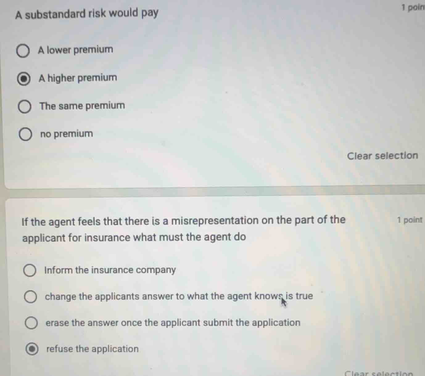a substandard risk would pay a lower premium a higher premium the same …