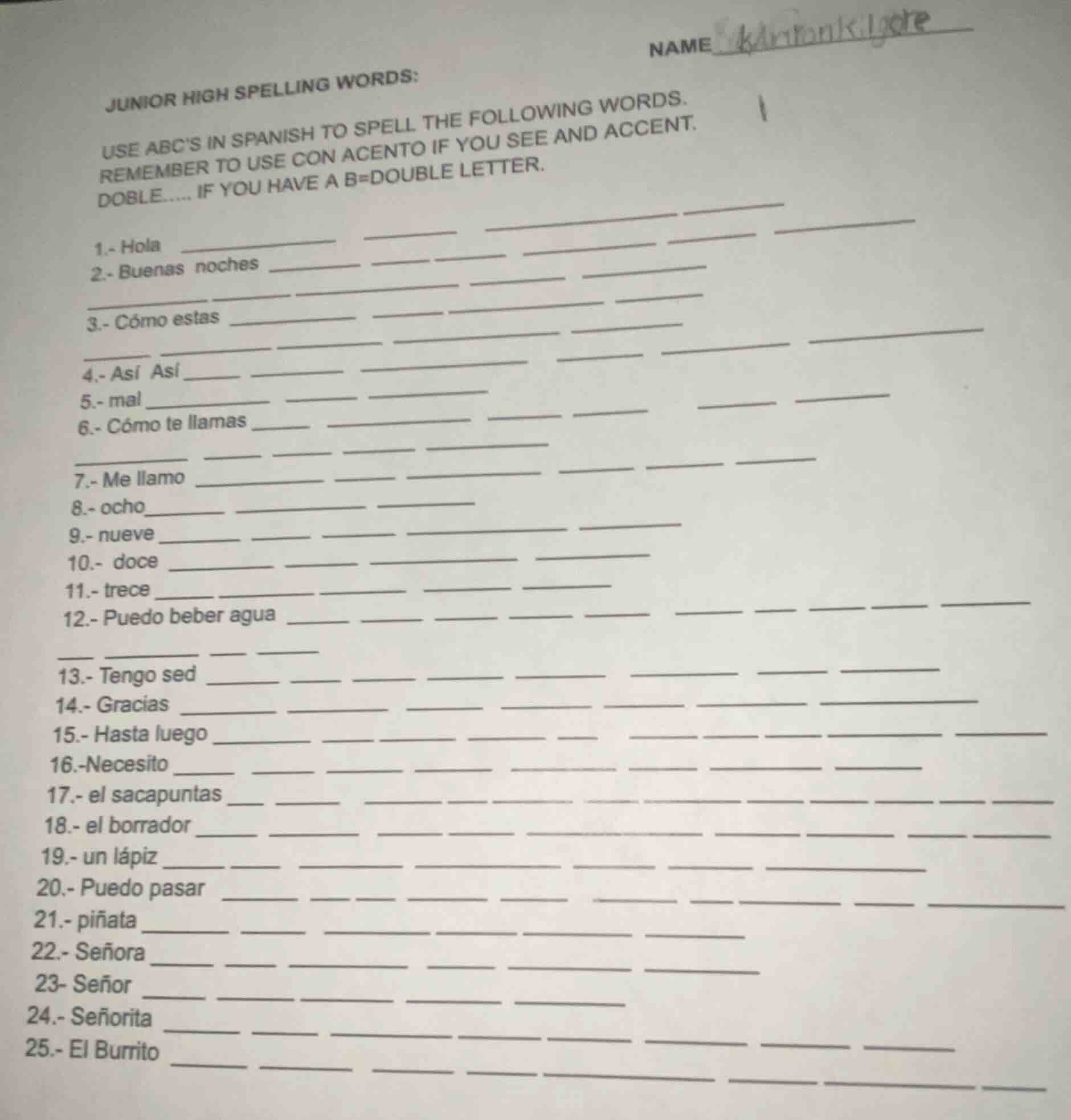 junior high spelling words: use abcs in spanish to spell the following …