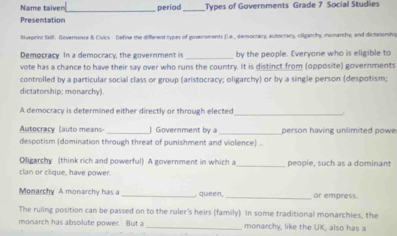name taiven period types of governments grade 7 social studies presenta…