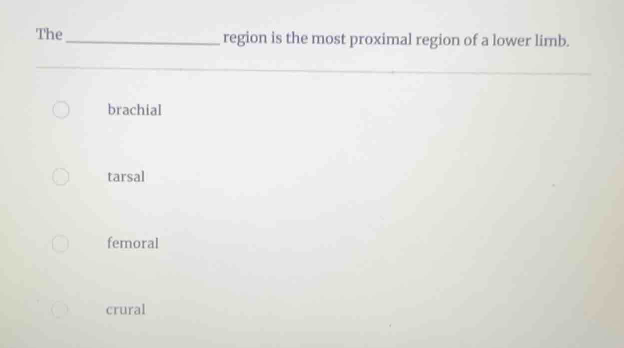 the ____________ region is the most proximal region of a lower limb. br…